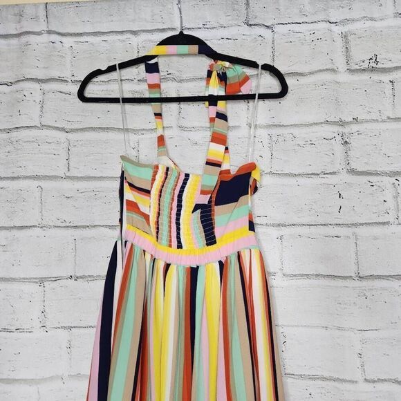 Modcloth Womens Multicolor Frequent Piquant Stripe Ruffle Hem Halter Dress Small - Picture 9 of 15